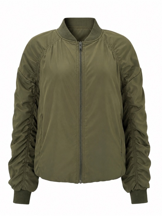 Zella Jackets & Blazers - Z by Zella Ruched Sleeve Bomber Jacket Olive Green Size Medium NWT